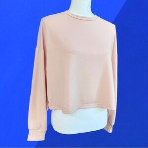 🎁 KENSIE Blush Pink Top Sweatshirt Long sleeved Crop Top Size L NWT